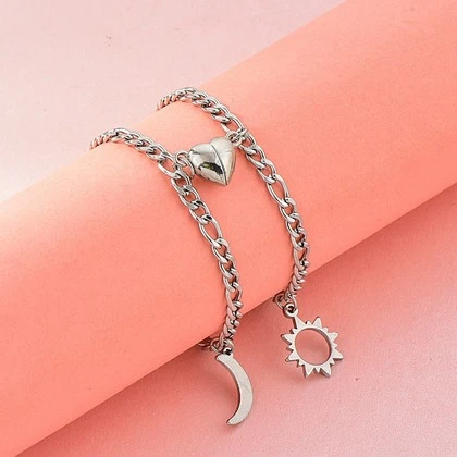 Vintage staineless steel sun & moon pendabt bracelet